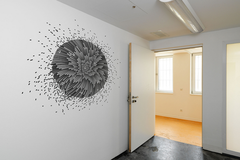 Wandzeichnung #31/9; 2015; Tusche auf Wand (Ink on wall); JVA Augsburg-Gablingen, Einzelbesuchsraum; Foto: Annette Kradisch