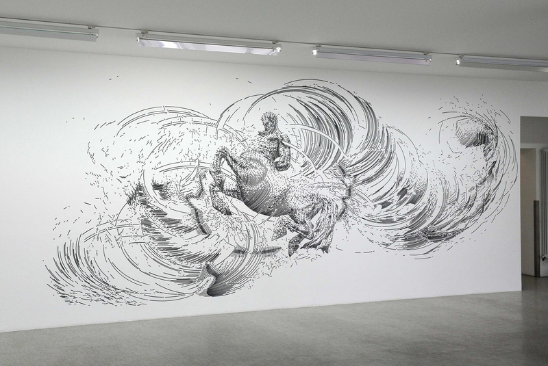 #48; Vinylfolienplot mit Haftbeschichtung auf Wand (Cut out of adhesive backed vinyl on wall); 2010; 264 x 667 cm (104" x 262"); Oechsner Galerie, Nürnberg