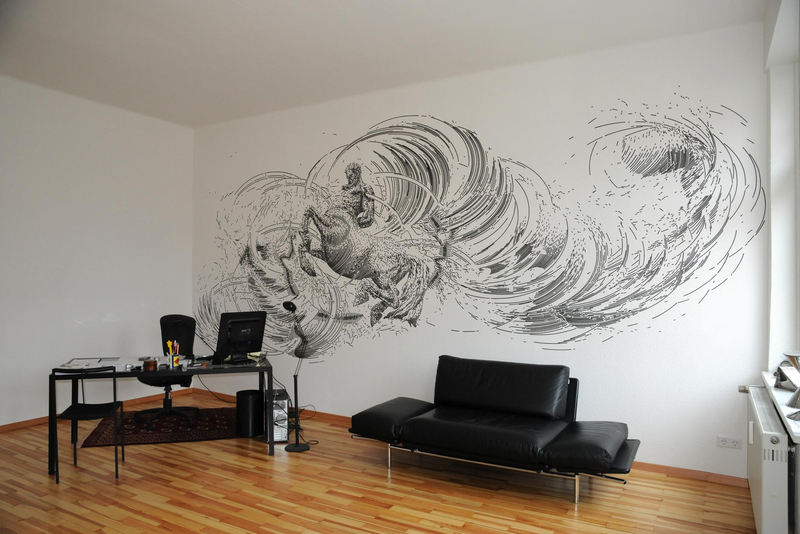 #48; Vinylfolienplot mit Haftbeschichtung auf Wand (Cut out of adhesive backed vinyl on wall); 2010; 264 x 667 cm (104" x 262"); Anwaltskanzlei Nürnberg