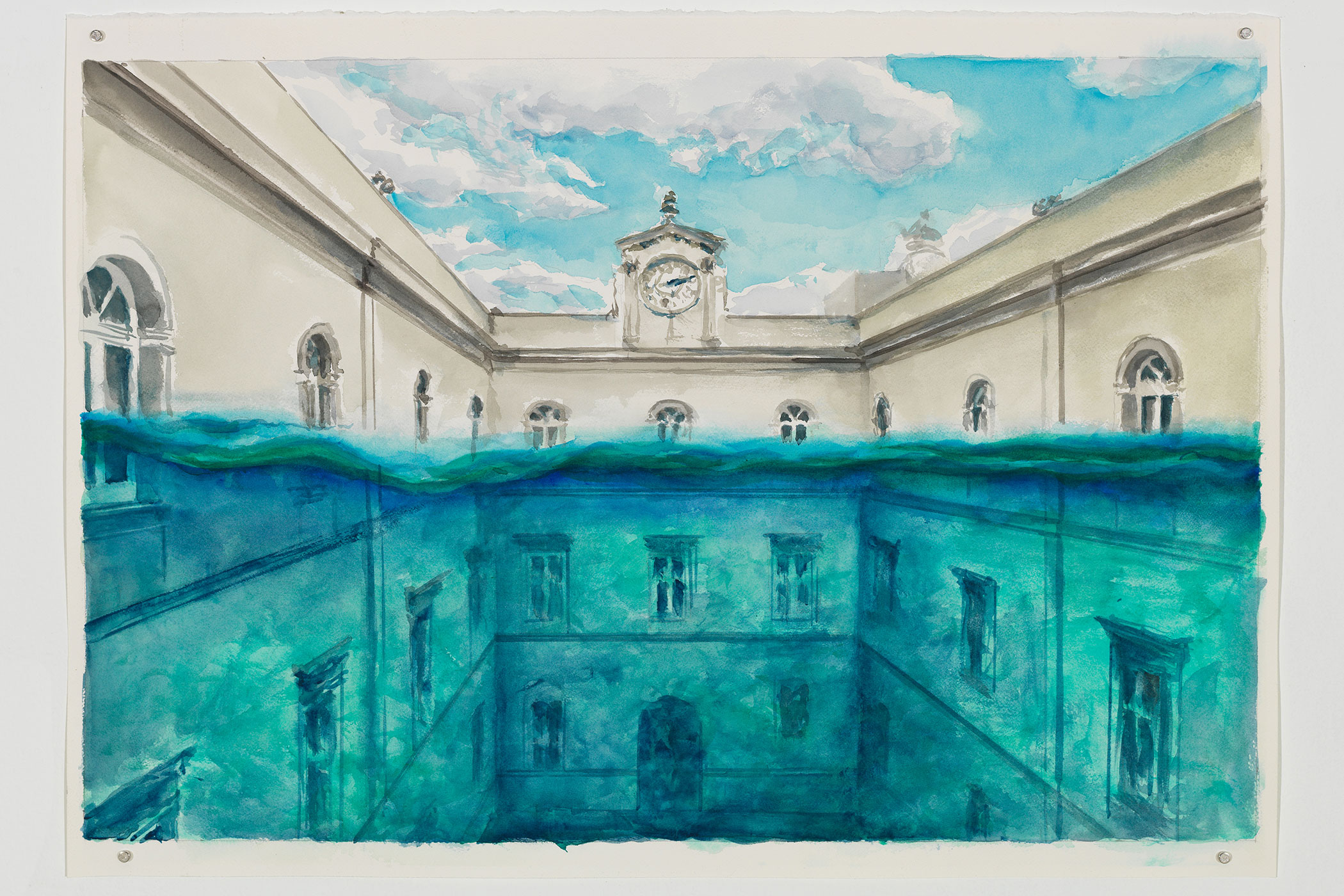 Museumslandschaft #10; "Museo D'Arte Contemporaneo Donna Regina di Napoli"; 60 x 84,5 cm; Aquarell (watercolor); 2018; Privatbesitz Bamberg; Foto: Annette Kradisch